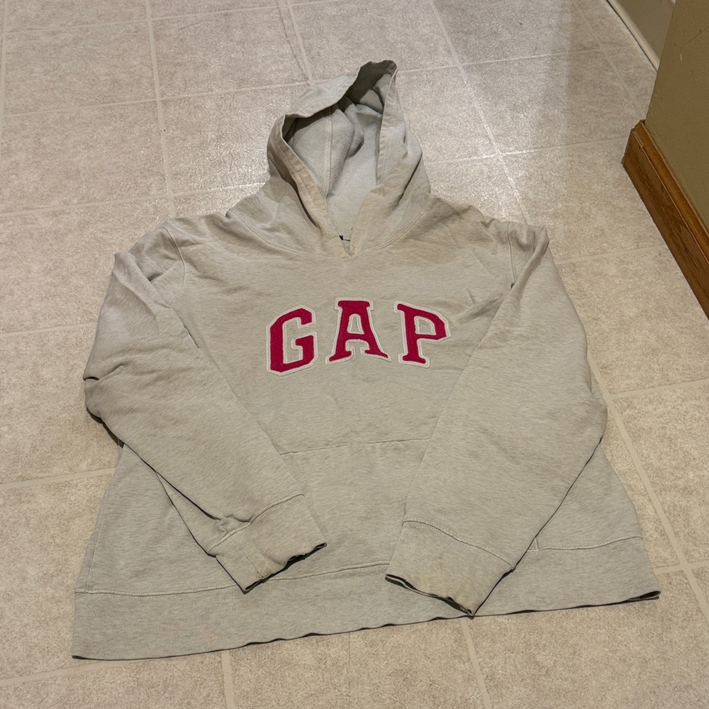 GAP Light Gray Hoodie with Pink Logo